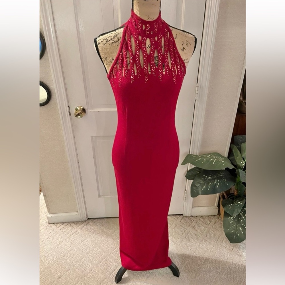 St. John Halter neck Evening Red Dress